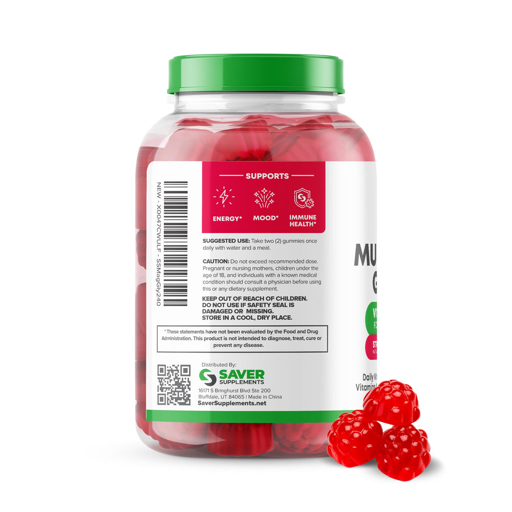 Vitamin gummies on white background with strawberry flavor