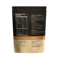 SAVVY Bone Broth Power vanilla ingredients close-up shows collagen and glutamine benefits.