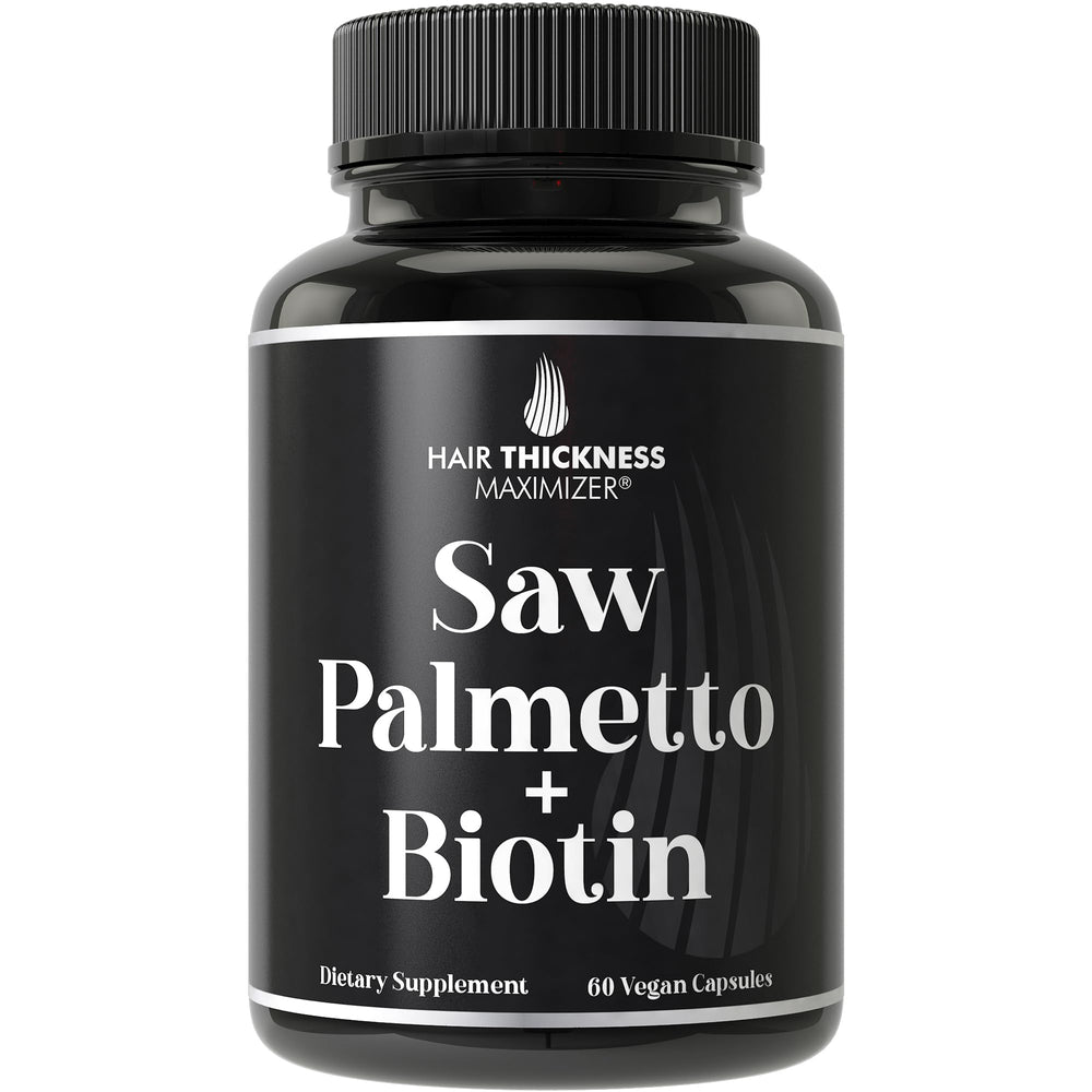 Bottle of Saw Palmetto + Biotin 2-in-1 Hair Growth supplement