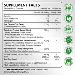 Close-up of Saw Palmetto Gummies for Men next to the bottle