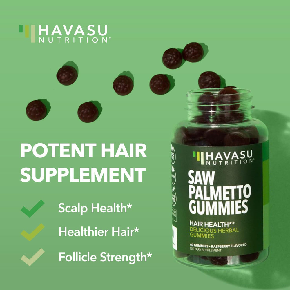 Saw Palmetto Gummies bottle with raspberry flavor on a white background