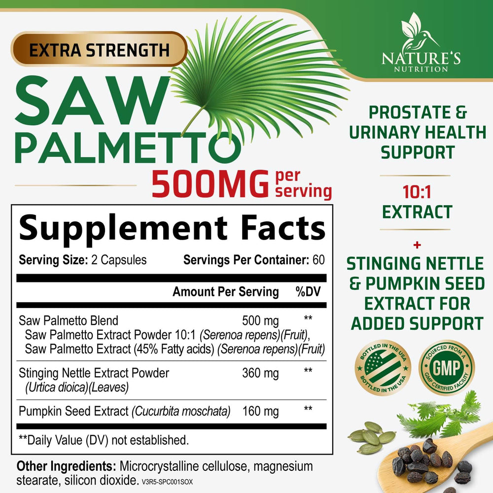 Close-up of Saw Palmetto 1000mg capsules