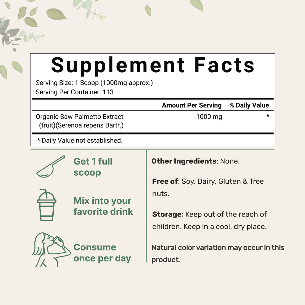 Saw palmetto powder with active fatty acids