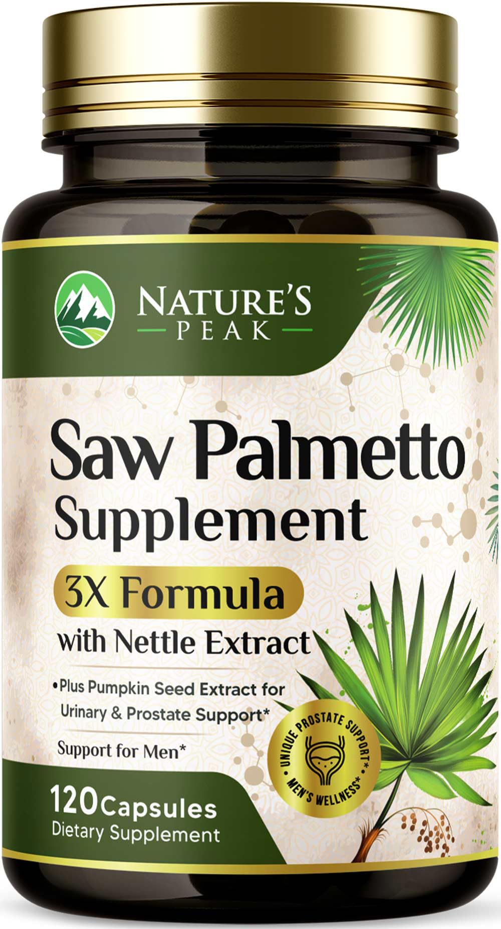 Saw Palmetto Prostate Health supplement bottle 1000mg 3X strength - 120 capsules