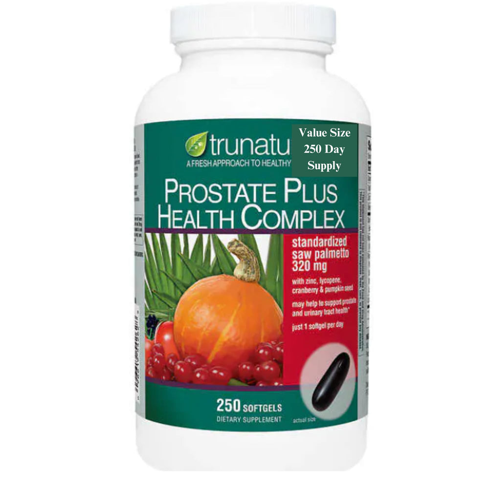 Front view of Saw Palmetto Prostate Health Complex bottle with 250 softgels