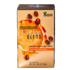Front label of Sayan Organic Instant Arabica Colombian Coffee Mushroom Blend