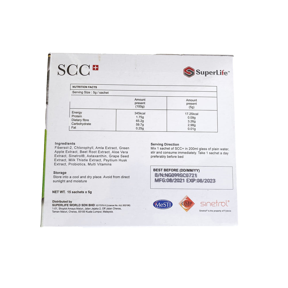 Front view of SCC+ Superlife Colon Care packaging