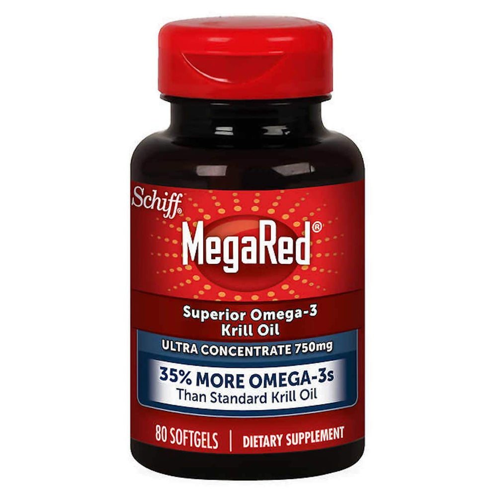 Schiff MegaRed Krill Oil High Concentration 750mg bottle with 80 softgels