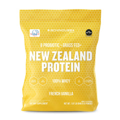 Schinoussa probiotic whey vanilla tub front—clean protein for post-workout recovery.