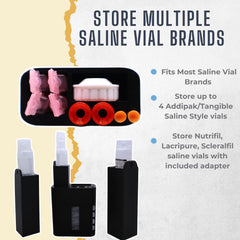 Case with saline vials and scleral lens accessories
