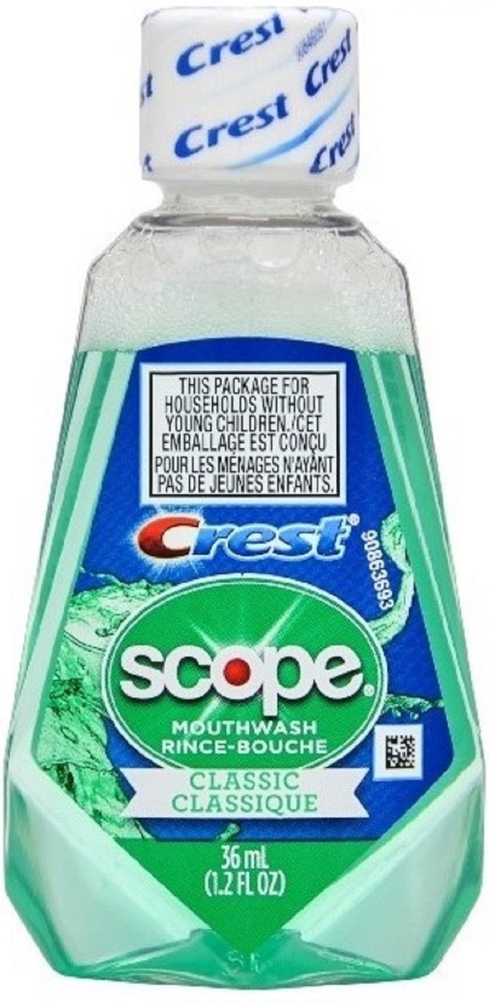 Scope Travel Size Mouthwash Classic Original Mint 1.2 oz bottle - side view