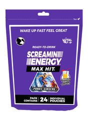 Front view of Screamin Energy Max Hit Tropical Punch bottle