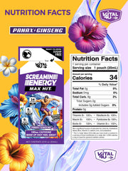 Side view of Screamin Energy Max Hit Tropical Punch bottle