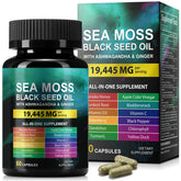 Sea Moss Black Seed Oil Capsules bottle with Ashwagandha and Ginger