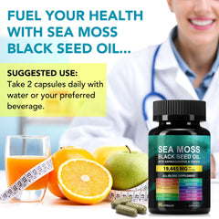 Two capsules resting on a white surface with herbs