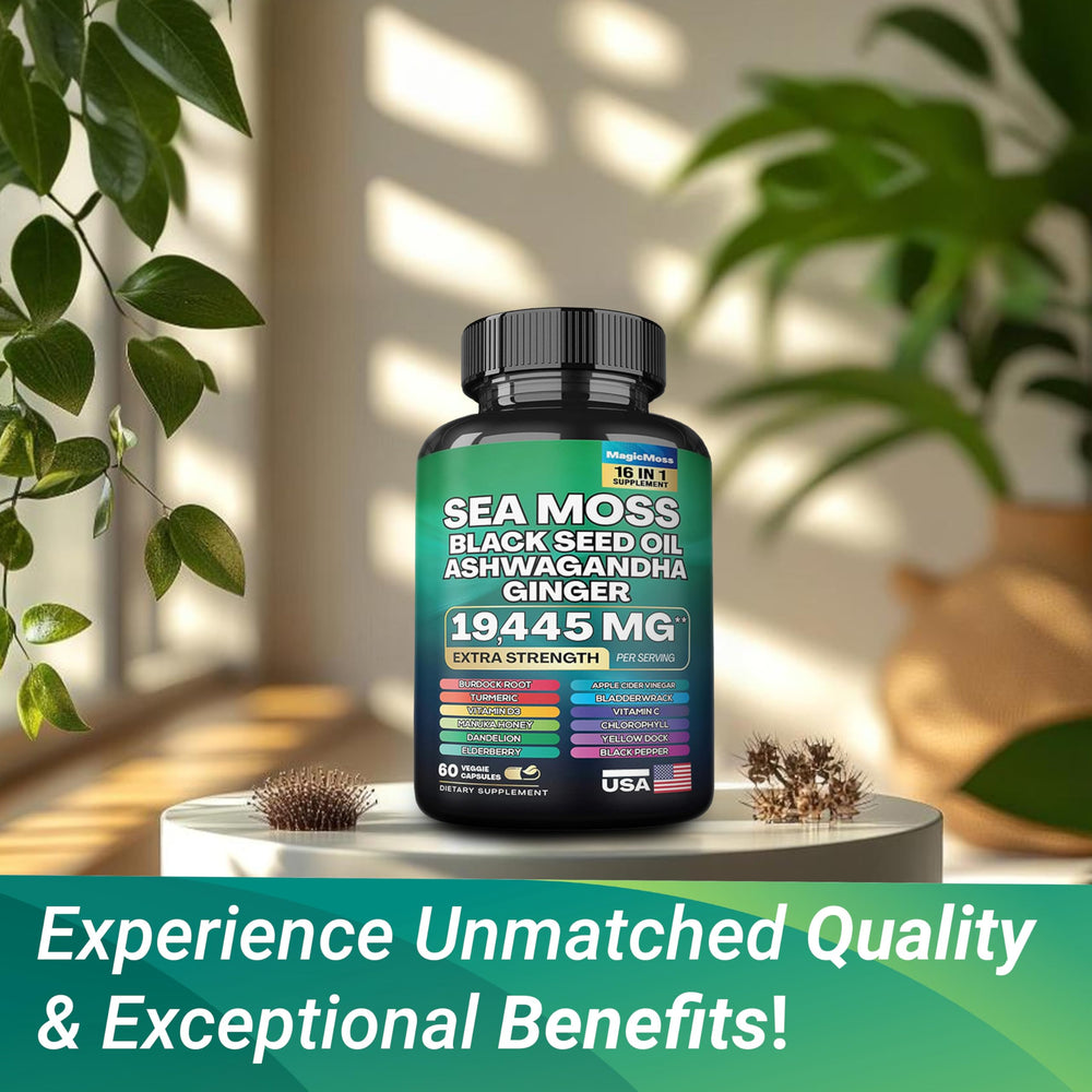 Natural ingredients: Sea Moss, Ashwagandha, Ginger, Apple Cider Vinegar
