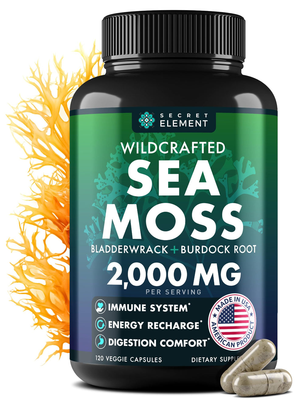 Irish Sea Moss capsules with burdock root
