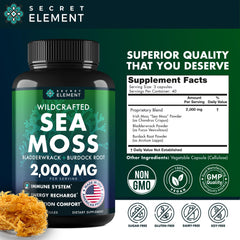 Raw sea moss powder next to capsules