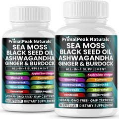 Bottle of PrimalPeak Naturals sea moss capsules