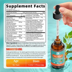 Artistic illustration of Sea Moss Drops and herbal ingredients