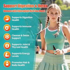 Ingredients collage for Sea Moss Drops including sea moss, chlorophyll, black seed oil