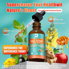 Front of Sea Moss Drops packaging and bottle design