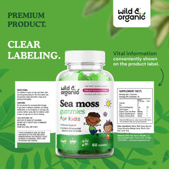 Close-up of the sea moss gummies label on the bottle