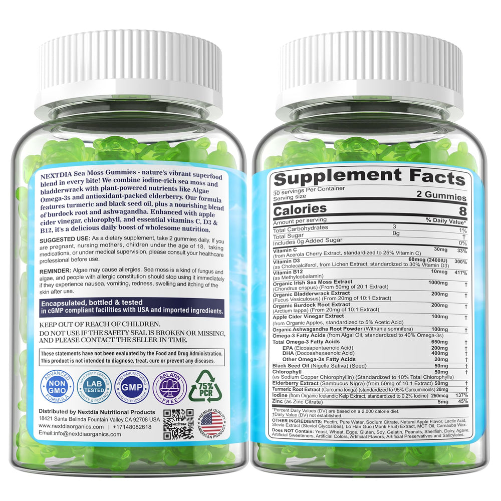 Sugar-free, green apple-flavored Sea Moss Gummies image