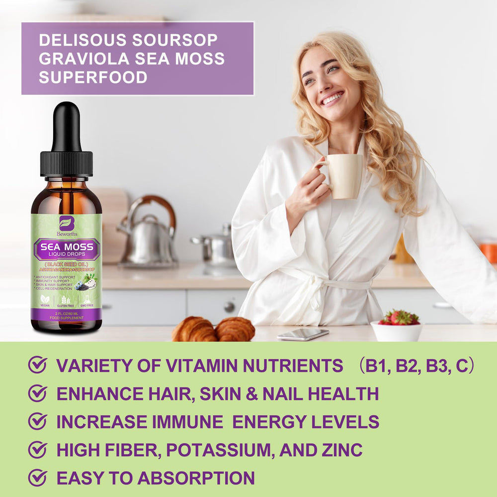 Sea moss liquid drops product on light background