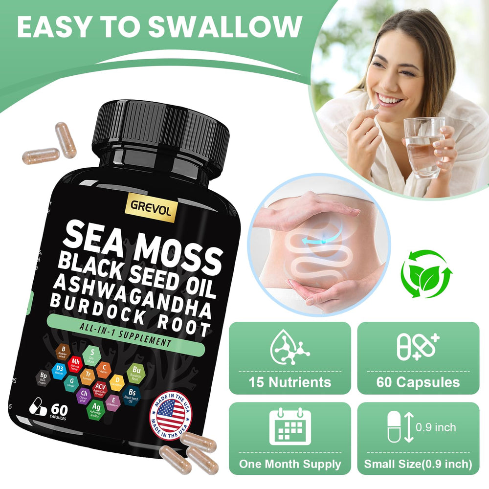 All-in-one sea moss capsule on white background