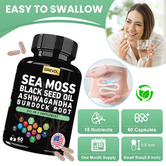 All-in-one sea moss capsule on white background