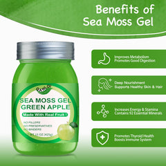 Sea Moss Raw 15oz Gel jar with Green Apple label