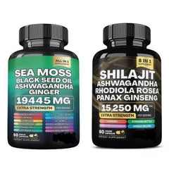 Shilajit bottle and Sea Moss bottle