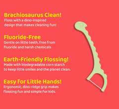 Close-up of corn starch handle and nylon-4 thread floss picks