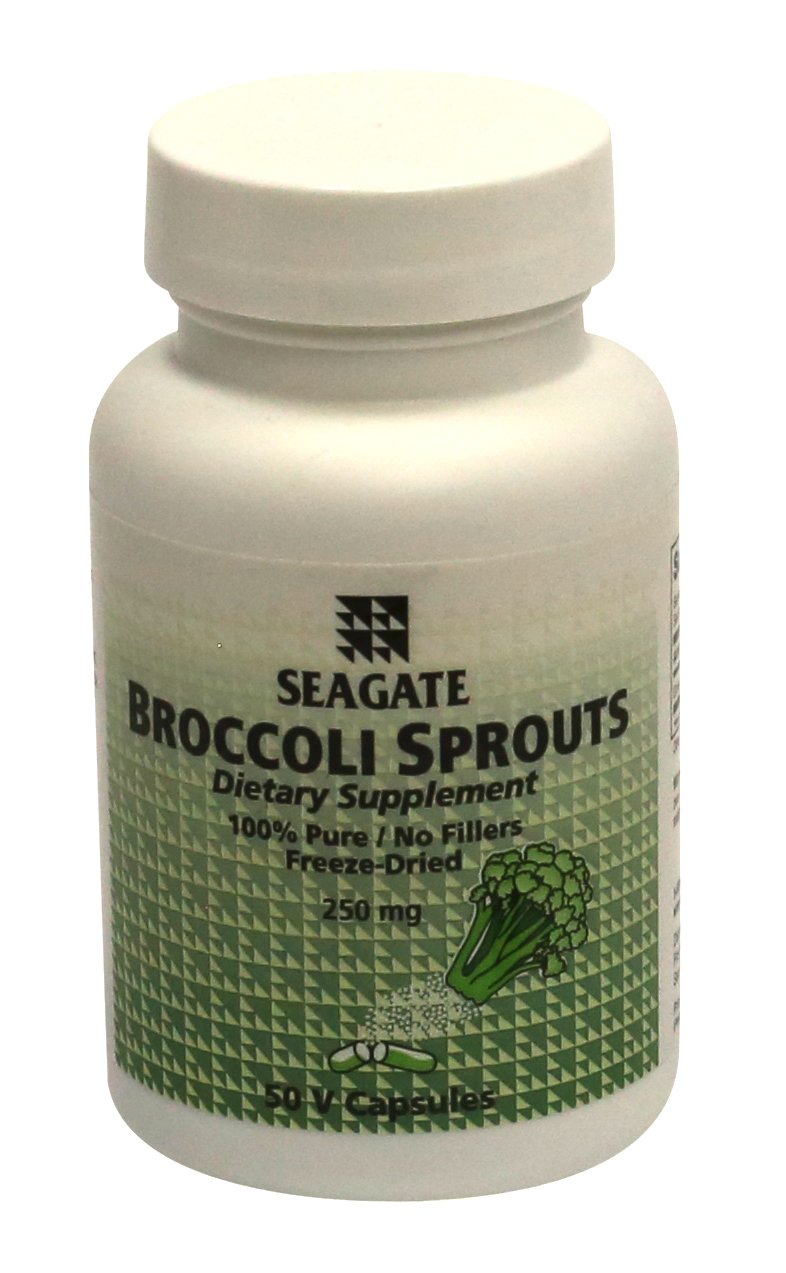 Seagate Broccoli Sprouts 250 mg capsules bottle with 50 capsules