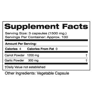 Close-up of raw carrot powder and garlic ingredients used in the capsules