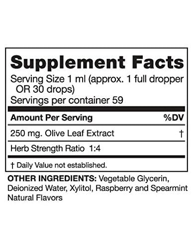 Serving of Seagate Olive Leaf Extract Liquid for Kids, raspberry-spearmint flavor