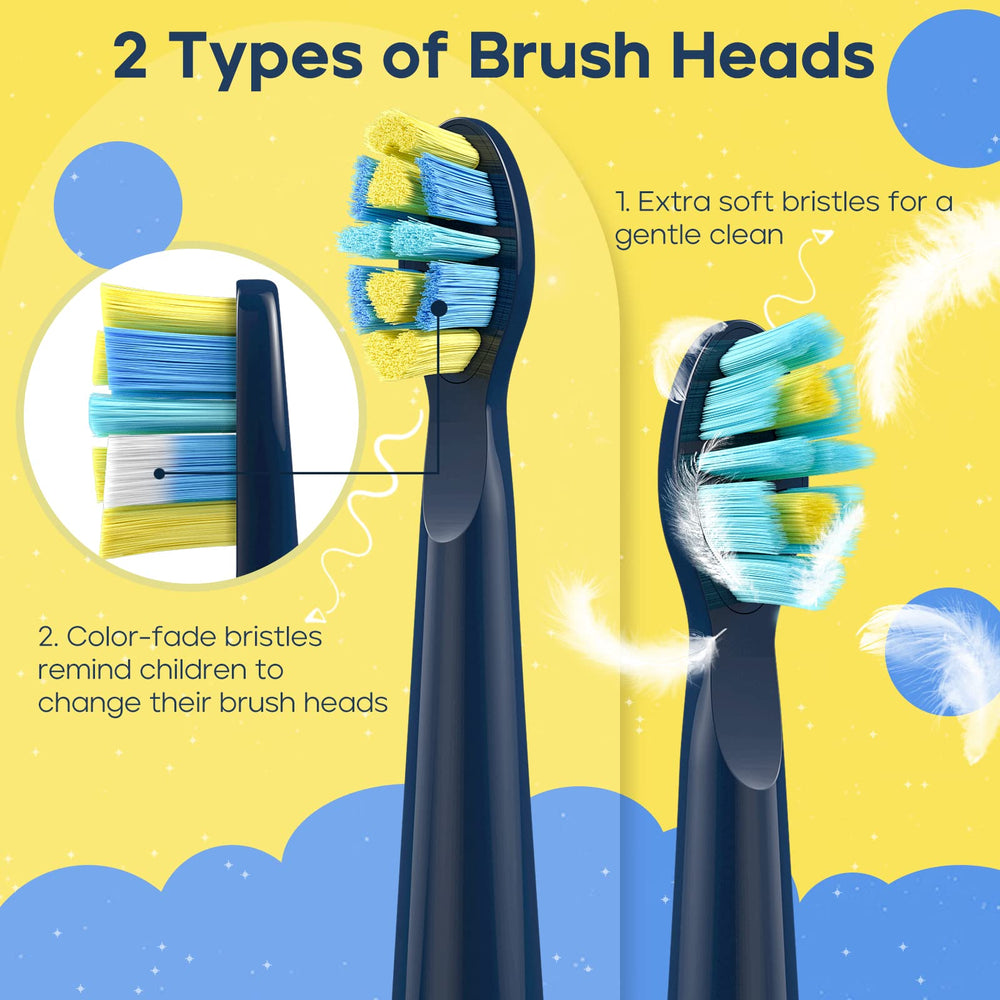 Navy SEAGO kid toothbrush with four replacement brush heads