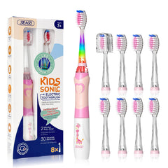 SEAGO Kids Electric Toothbrush Pink with Rainbow LED for ages 4-12