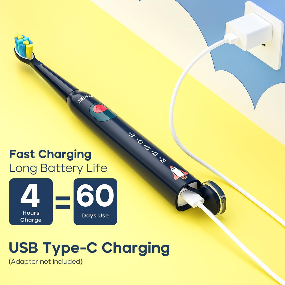 IPX7 waterproof seal on SEAGO Kids toothbrush Navy