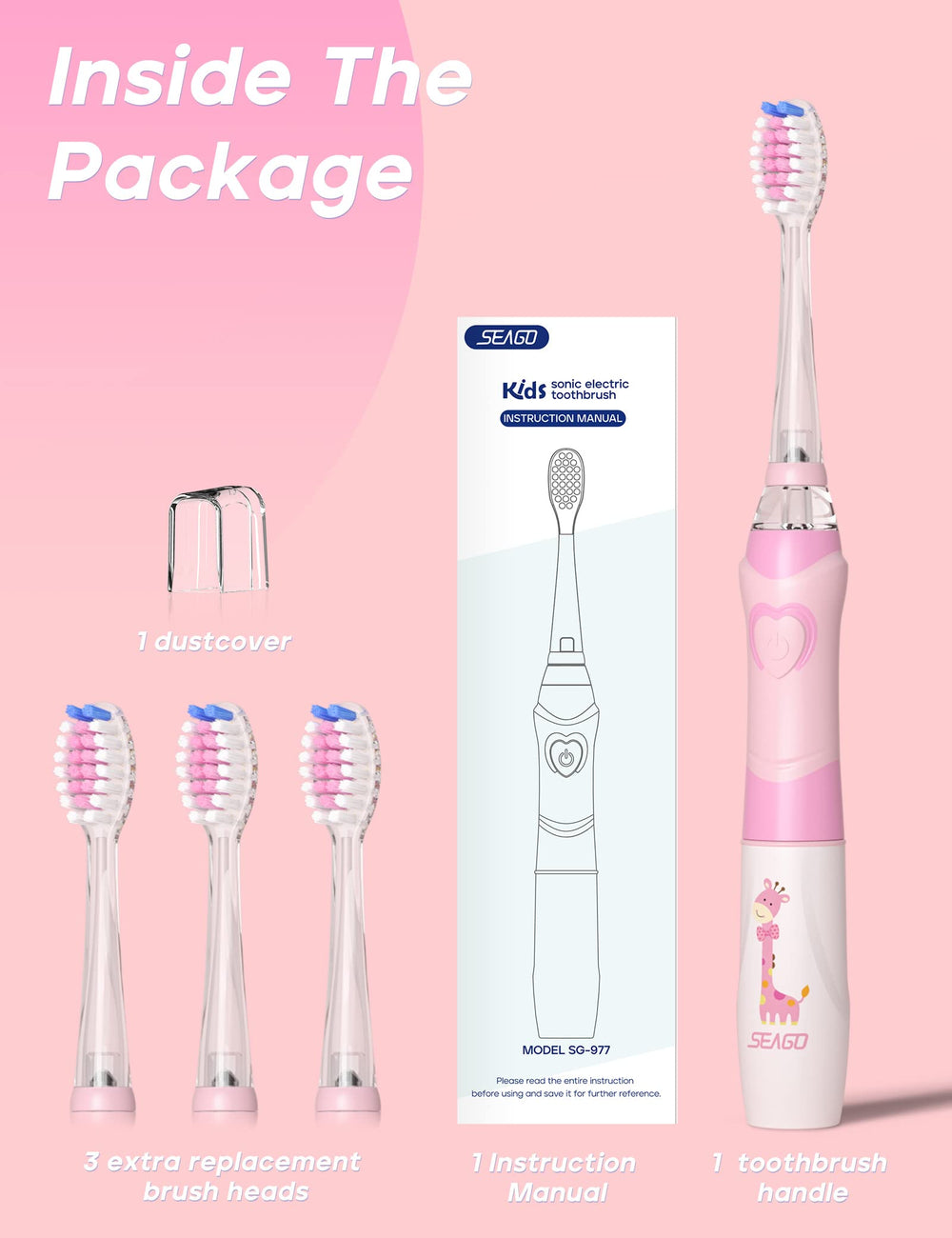 Rainbow LED light on SEAGO SG-977 pink kids toothbrush