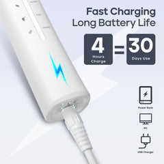 Toothbrush with five modes icons: White, Clean, Sensitive, Polish, Massage