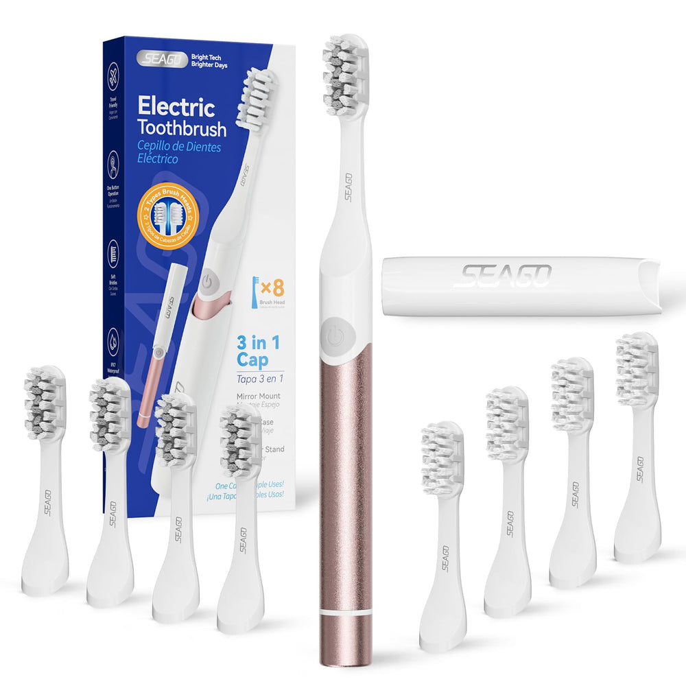 SEAGO electric toothbrush for adults in rose gold with 3-in-1 holder