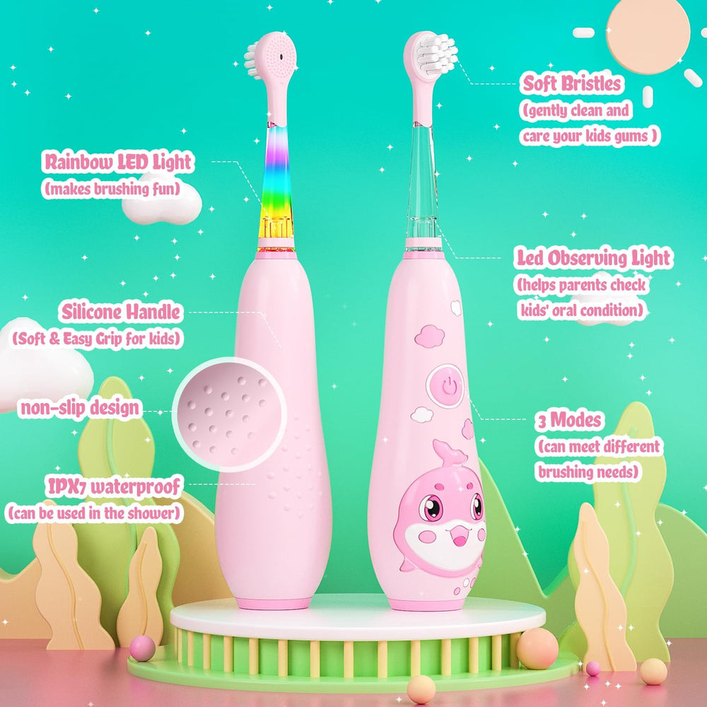 Pink SEAGO toddler toothbrush side grip close-up