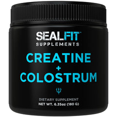 Front view of SEALFIT Creatine + Colostrum powder container