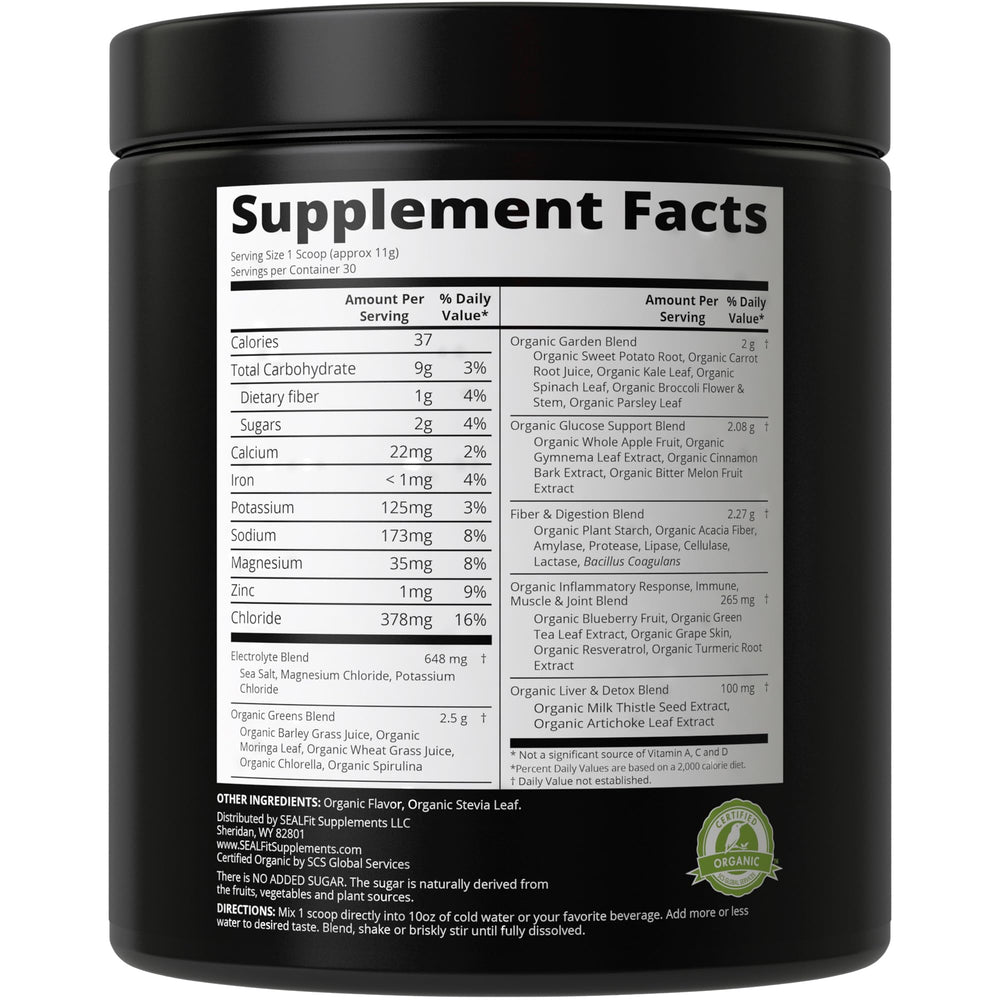 SEALFIT ElectroGreens market mockup with premium greens branding