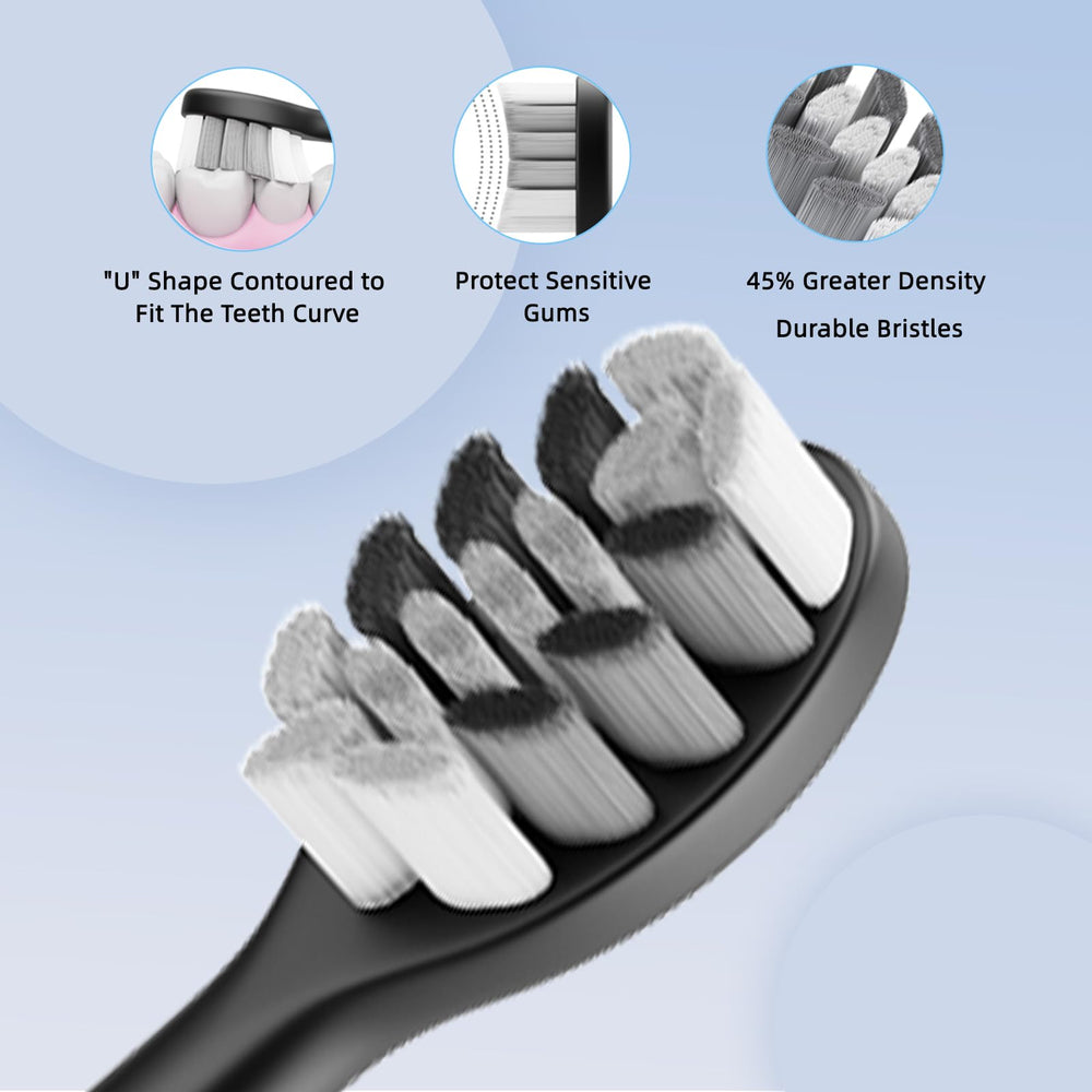 Set showing 10 brush heads and travel case contents