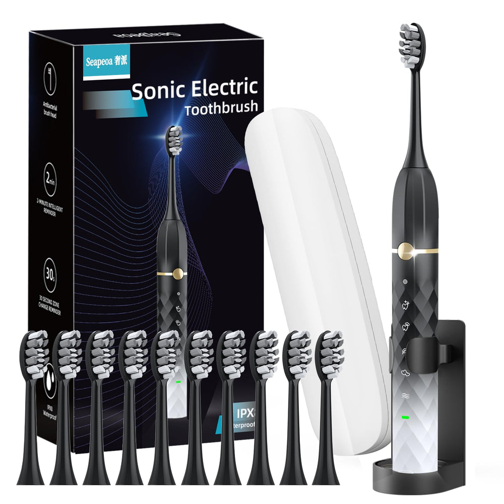Seapeoa Electric Toothbrush Set with travel case and 10 brush heads