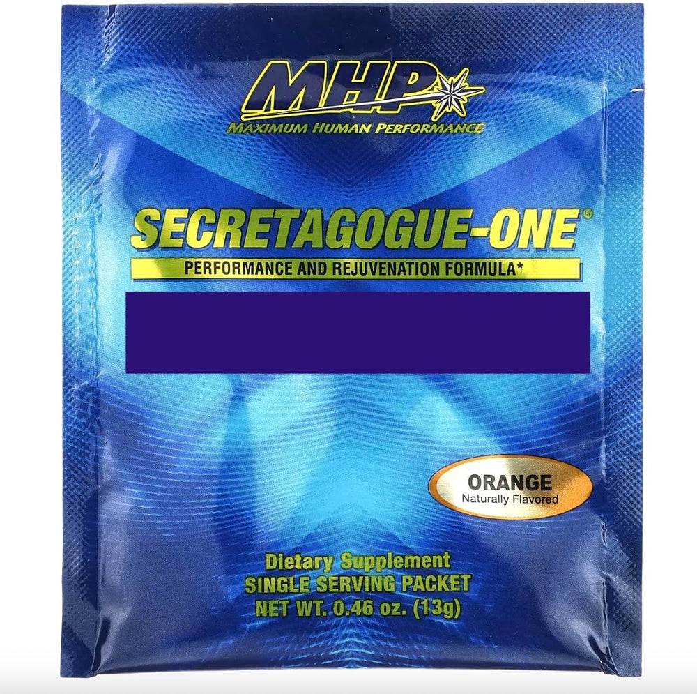 Close-up of Secretagogue Gold powder packets for age management