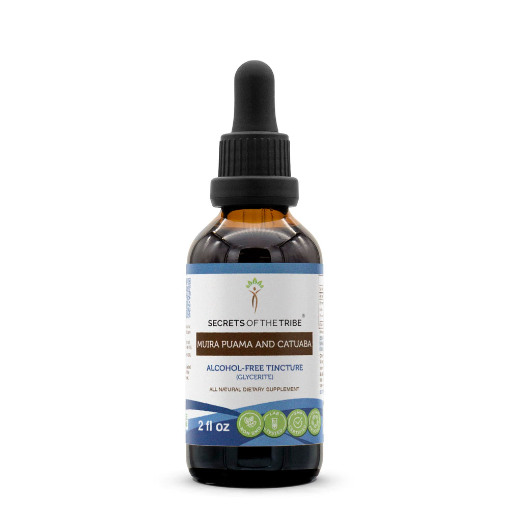Bottle of Secrets of the Tribe Muira Puama and Catuaba Alcohol-Free Liquid Extract 2 FL OZ